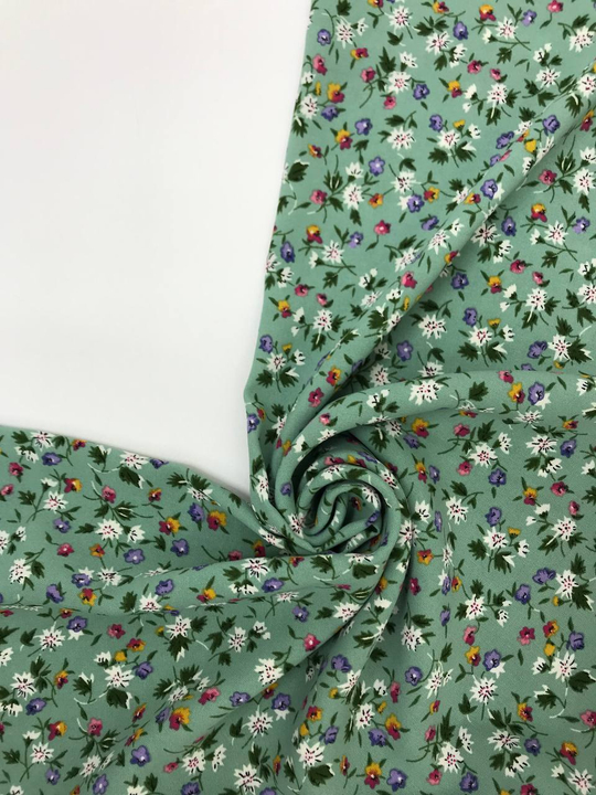 Креп принт, цветок мелкий цветной на ментоловом Kelly