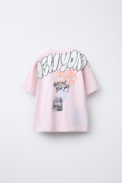 ZARA ФУТБОЛКА С ГРАФФИТИ-ПРИНТОМ, РОЗОВЫЙ