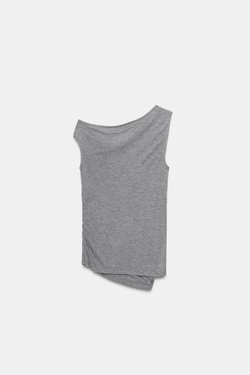 ZARA ТОП АСИММЕТРИЧНОГО КРОЯ СО СБОРКАМИ, СЕРЫЙ МЕЛАНЖ