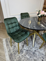 Круглый раздвижной стол "Лофт", луанда и стулья "Бостон" оливковый