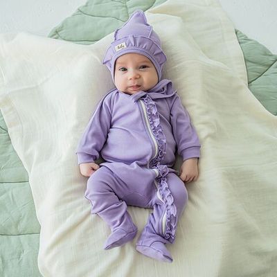 Ruffled zip-up sleepsuit 0-3 months - Lavender