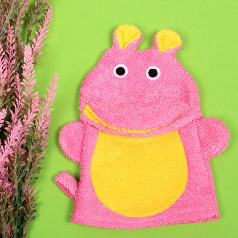 Мочалка-варежка для тела детская «Water Magic - Бегемотик Лэсси», цвет розовый, 17*23 см (ZIP пакет)