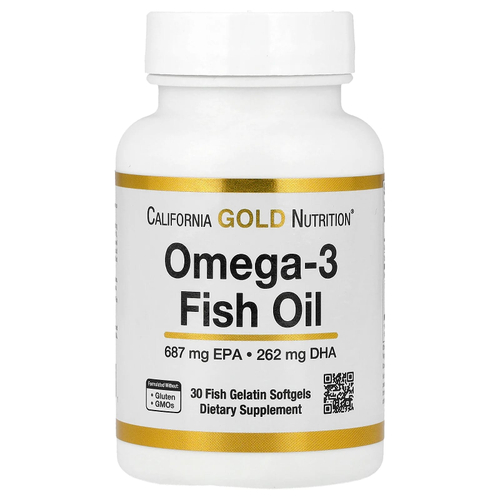 California Gold Nutrition, рыбий жир с омега-3, 30 капсул из рыбьего желатина (1250 мг в 1 капсуле)