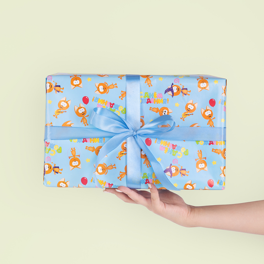 Упаковочная бумага «Котенок Котэ, С Днем Рождения!» 0,7×1 м, 105 г/м²