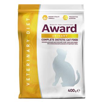 Сухой диетический корм для взрослых кошек AWARD VETERINARY DIET URINARY при мочекаменной болезни струвитного типа 0,4кг