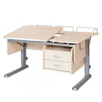 Растущая парта Астек Твин-2 с фронтовой приставкой и тумбой на 2 ящика (1150×850 мм)