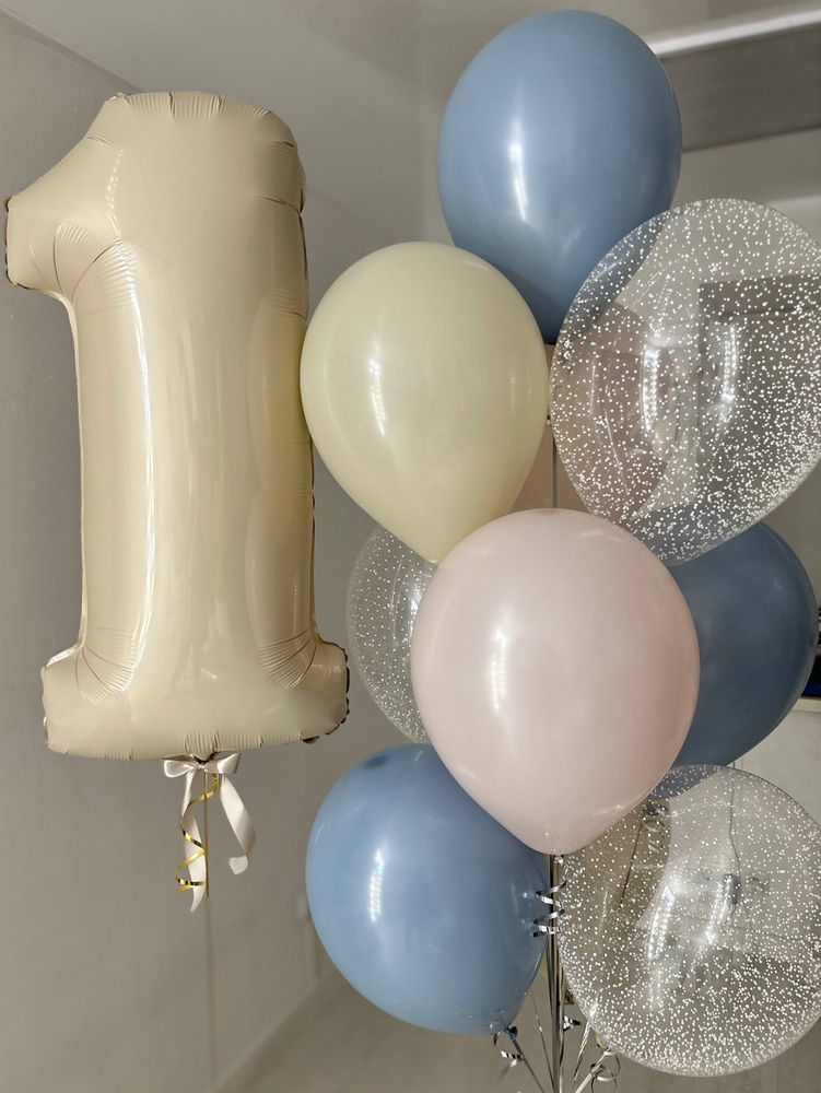 Воздушные гелиевые шарф на годик снег/песок/пыльно голубой №4488