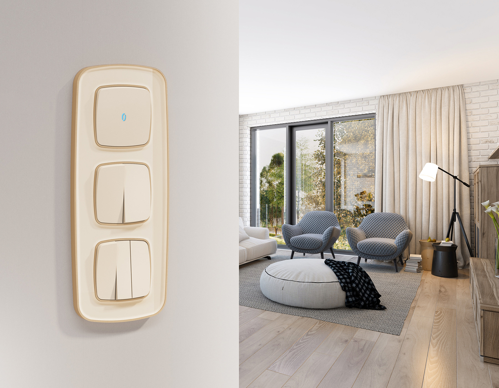 MO322020 Комплект механизма 1-кл выключателя с подсветкой 10000K OMEGA Бежевый матовый QUANT (OP3220, VM101, G17B)