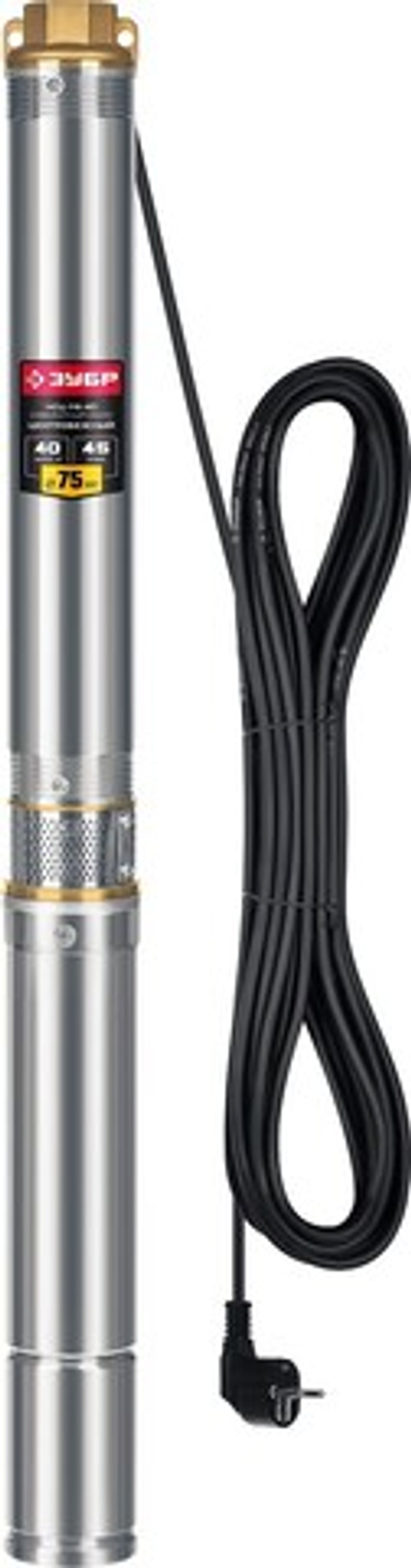 ЗУБР 550 Вт, 40 м напор, скважинный центробежный насос, корпус из нержавеющей стали (НСЦ-75-40)