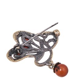 AM-4114 Брошь «Сюрреализм Павлин» (латунь, янтарь)