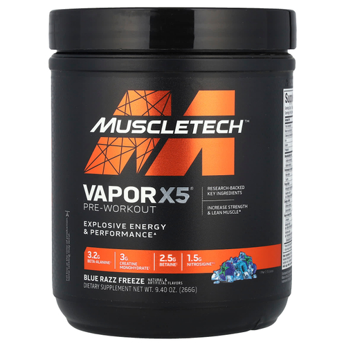 MuscleTech, VaporX5, Next Gen, предтренировочный комплекс, со вкусом Blue Razz Freeze, 266 г (9,40 унции)