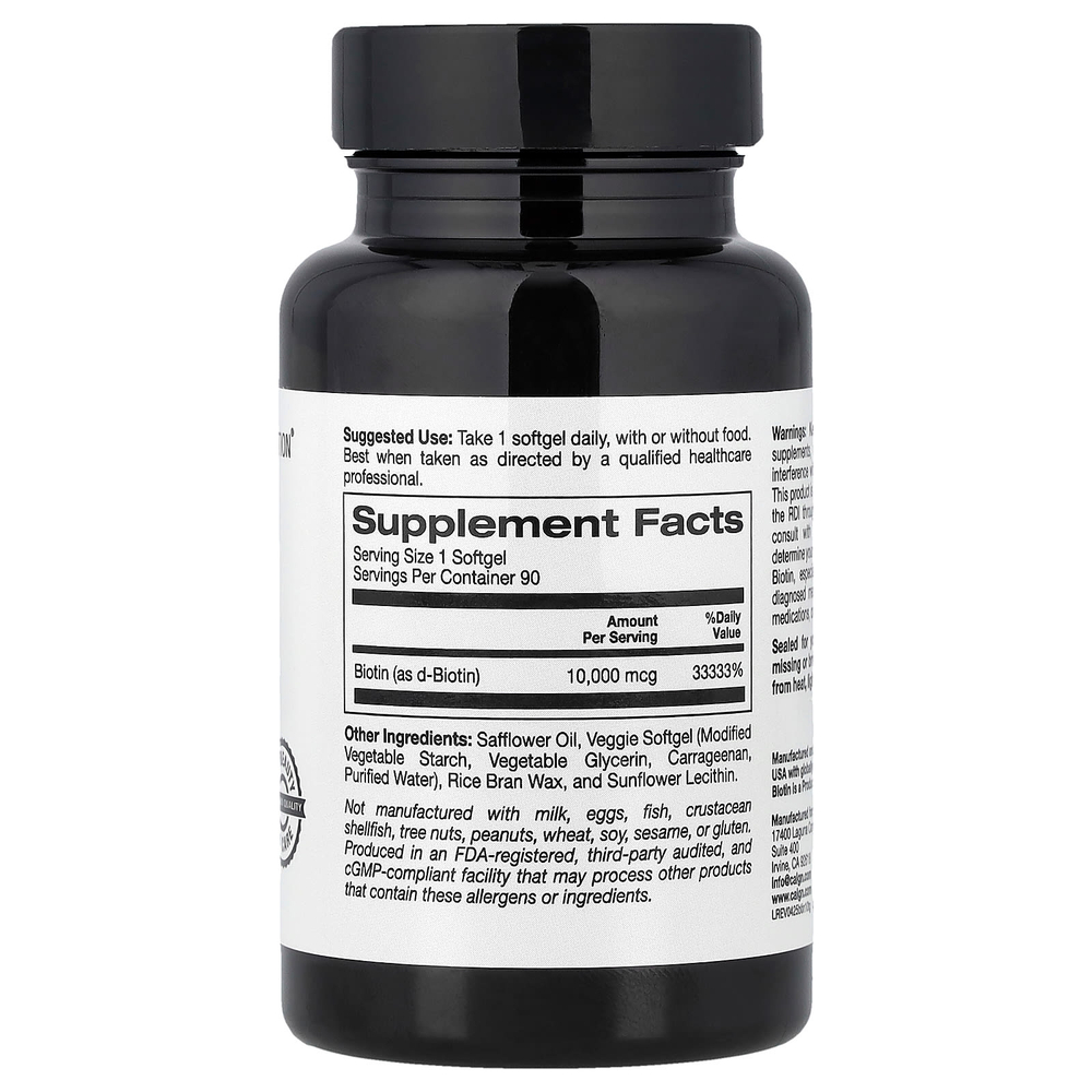 California Gold Nutrition, биотин, 10 000 мкг, 90 вегетарианских капсул