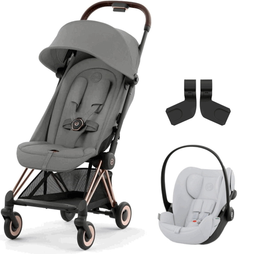 Коляска Cybex Coya Rosegold Frame Cloud G i-Size Fog Grey 2 в 1 Mirage Grey с дождевиком и бампером