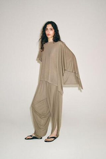 ZARA СТРУЯЩИЕСЯ БРЮКИ БЭГГИ, ПЕСОЧНЫЙ
