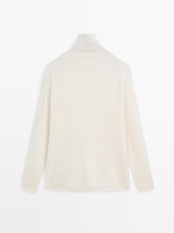 Massimo Dutti Свитер из шерстяного трикотажа с высоким воротником, белый