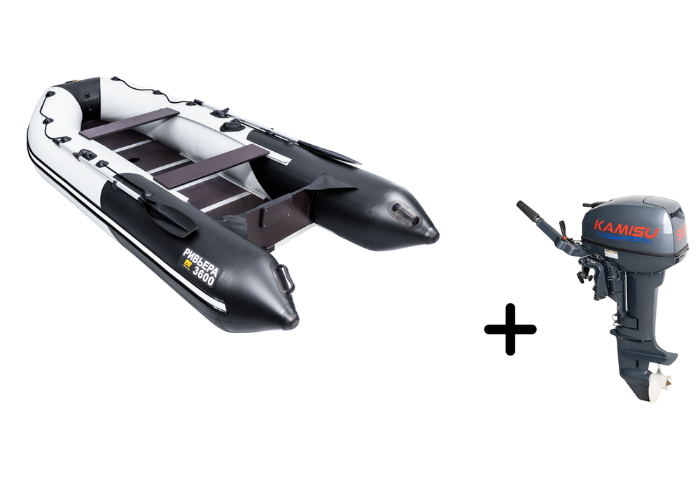 Ривьера 3600 СК Компакт серый/черный + KAMISU T 9.9 BMS (комплект лодка + мотор)