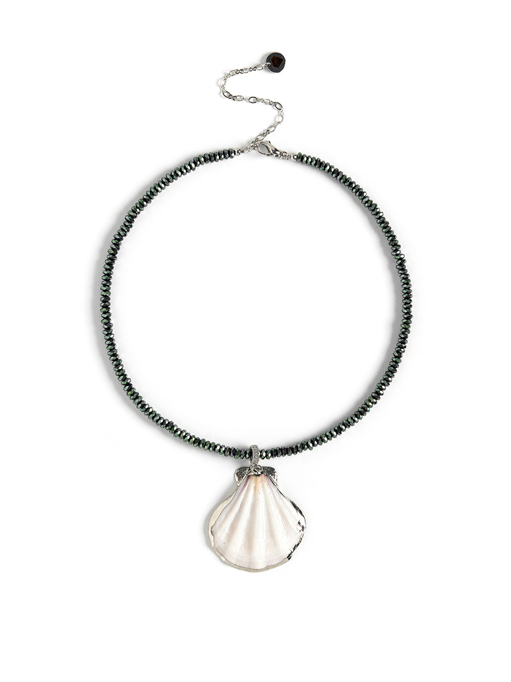 Чокер "Natural shell green" Silver
