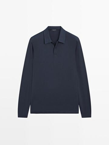 Massimo Dutti Поло с длинными рукавами и кнопками, темно-синий