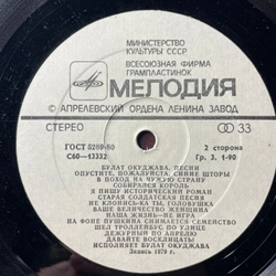 Винтажная виниловая пластинка LP Булат Окуджава, Песни (СССР 1982)