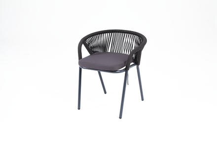 "Женева" стул плетеный из роупа, каркас алюминий темно-серый (RAL7024) муар, роуп темно-серый круглый, ткань Savana Grafit