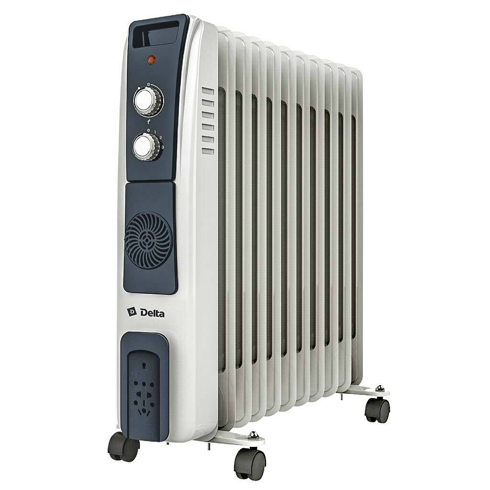 Обогреватель масляный D12F-11 "DELTA", 2500 Вт, 11 секций, с вентилятором, светло-серый