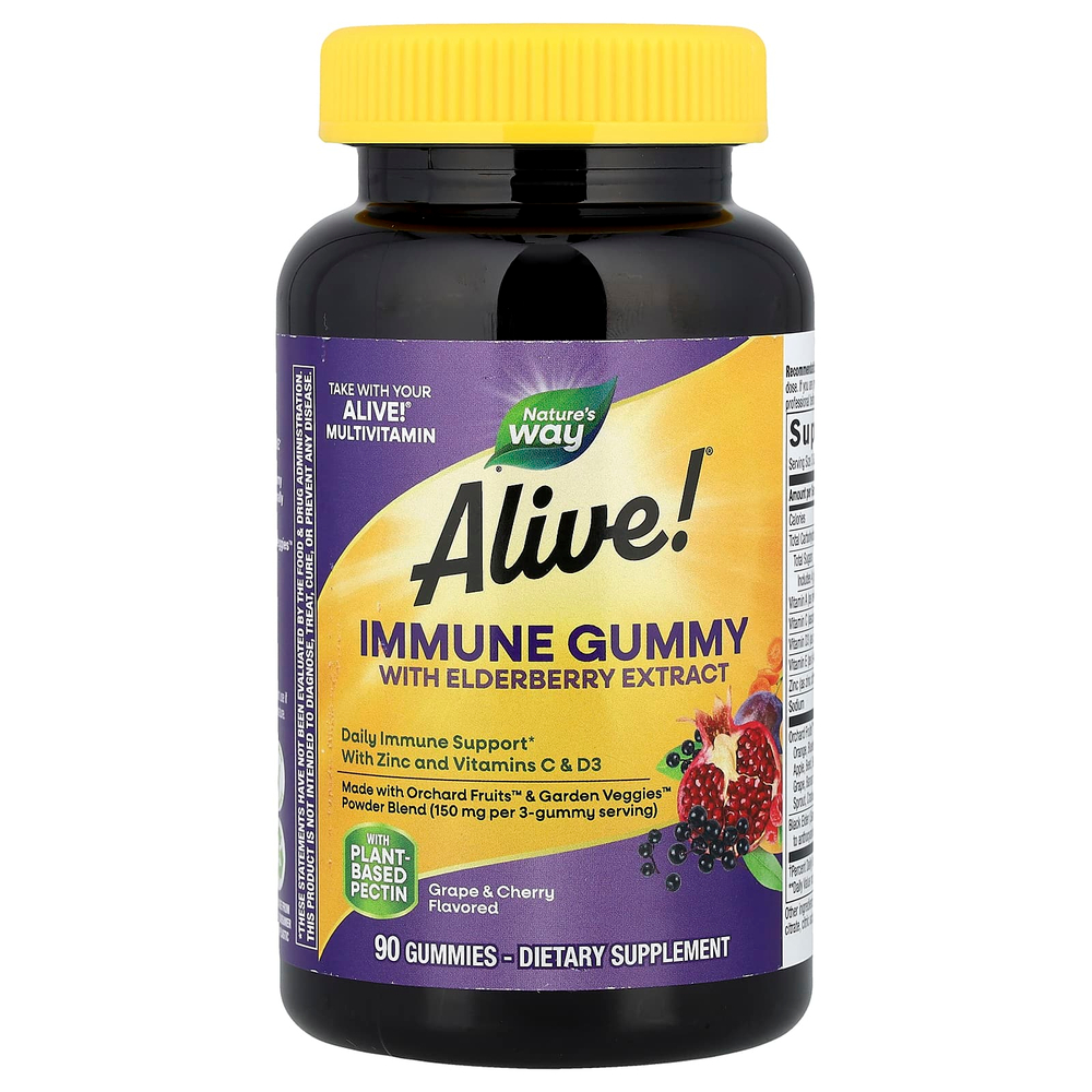 Nature's Way, Alive! ® жевательные мармеладки для иммунитета с экстрактом бузины, винограда и вишни, 90 жевательных таблеток