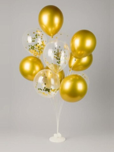 Набор воздушных шаров 11 шт. + стойка 110 см "Clear glitter balloons", gold