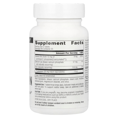 Source Naturals, L-триптофан с коэнзимом B6, 60 таблеток
