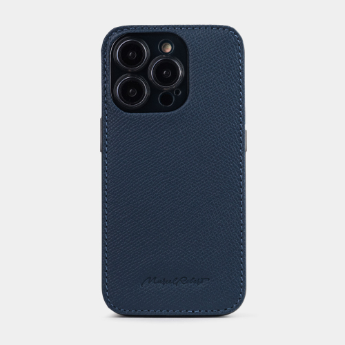 Чехол для iPhone 15 Pro Max из кожи сафьяно, темно-синего цвета