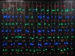Светодиодный облегченный занавес 2*1.5 м., 220V, 300 разноцветных LED ламп, прозрачный ПВХ провод, Rich LED (RL-CS2*1.5-T/M)