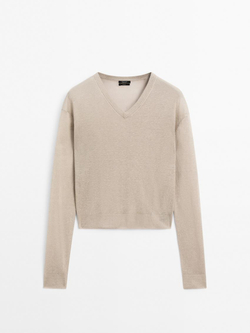 Massimo Dutti Свитер из 100% льняной ткани, дымчатый