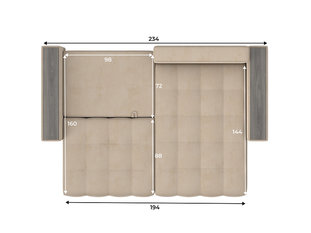 Диван угловой с декором Лига-049 НПБ, SEVEN 729 ВЕЛЮР бежевый