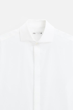 ZARА РУБАШКА SLIM FIT ИЗ СТРУЯЩЕЙСЯ ТКАНИ, БЕЛЫЙ