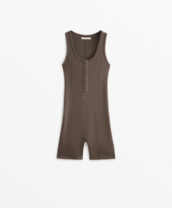 Oysho Короткий комбинезон из плотного смесового хлопка в рубчик, угольный