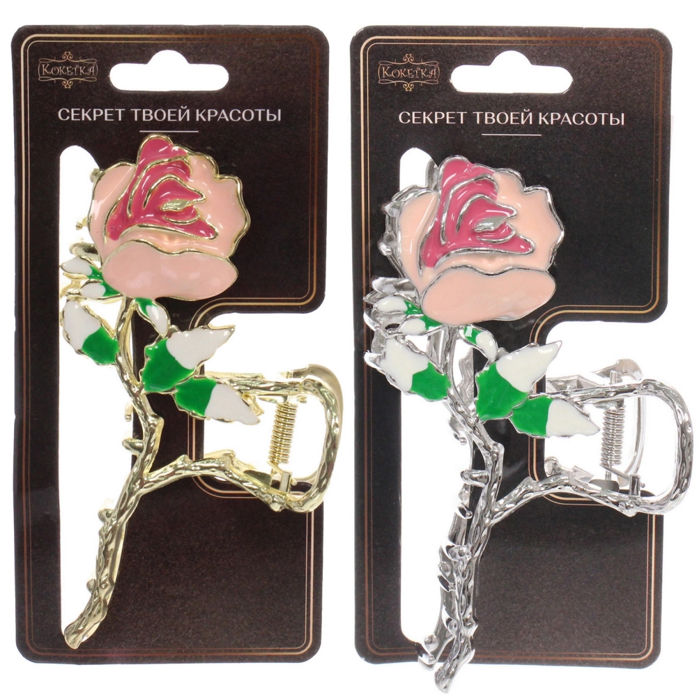Заколка-краб для волос «PORTOFINO», роза, цвет золото и хром, 11*6см