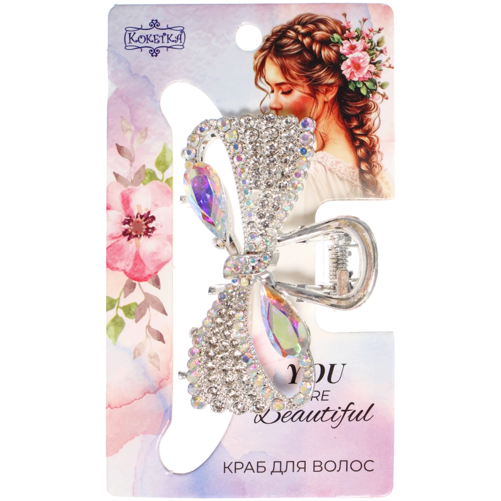 Заколка - краб для волос на блистере «LAVITA», бантик, цвет серебро и золото, 5,8*3,3см