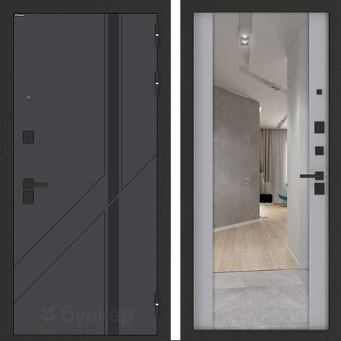 Входная металлическая дверь с зеркалом Бункер B-12 Веллюто верде / зеркало тонированное Макси ФЛЗ - 1 Лайт грей софт