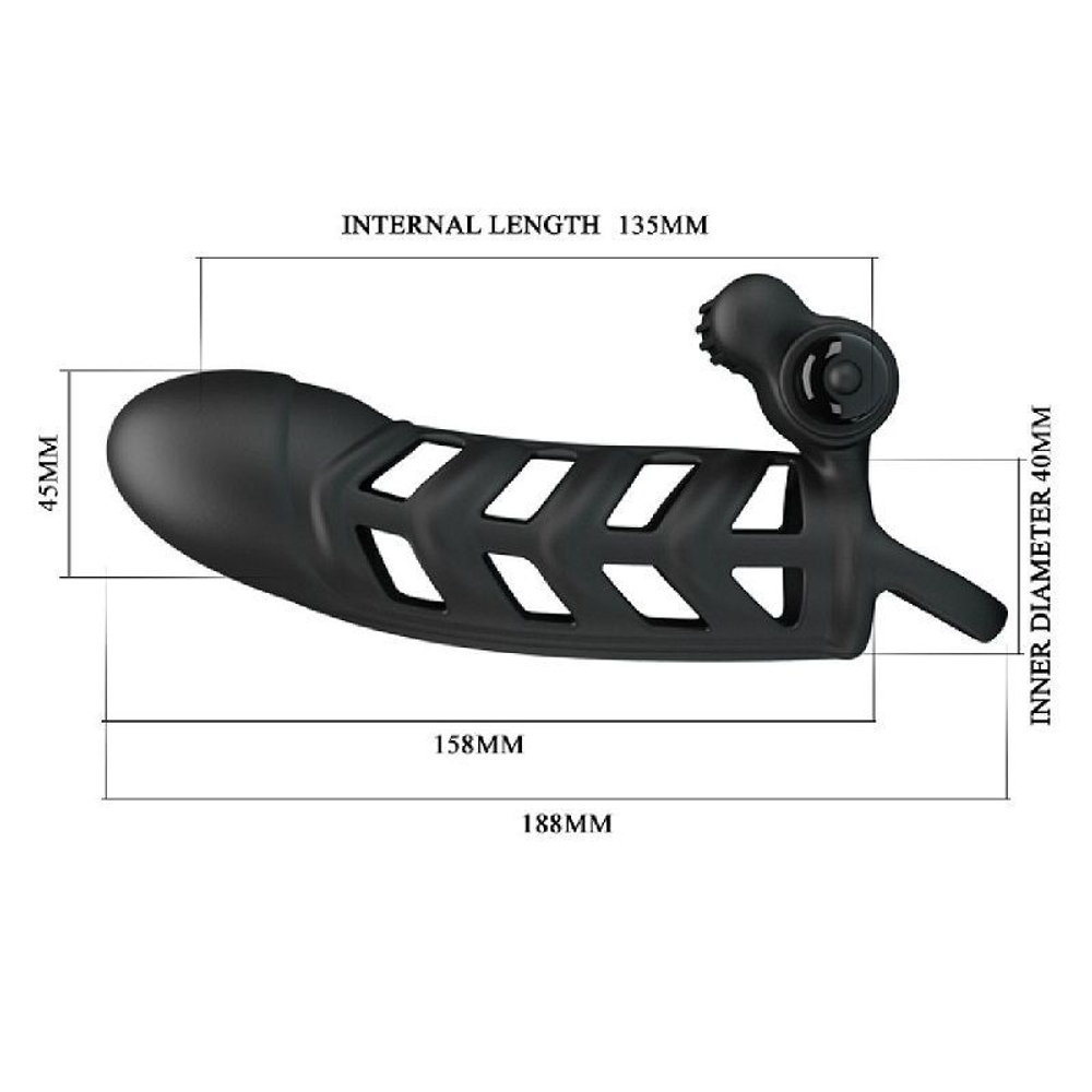 Черная насадка на пенис с вибропулей Penis Sleeve II - 18,8 см. (Цвет: черный)