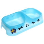 Миска пластиковая двойная «КоТиК», цвет голубой, 24*13*5см (2*300мл)