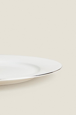 ZARA HOME ТАРЕЛКА ИЗ КОСТЯНОГО ФАРФОРА С КОНТРАСТНОЙ КРОМКОЙ, СЕРЕБРО