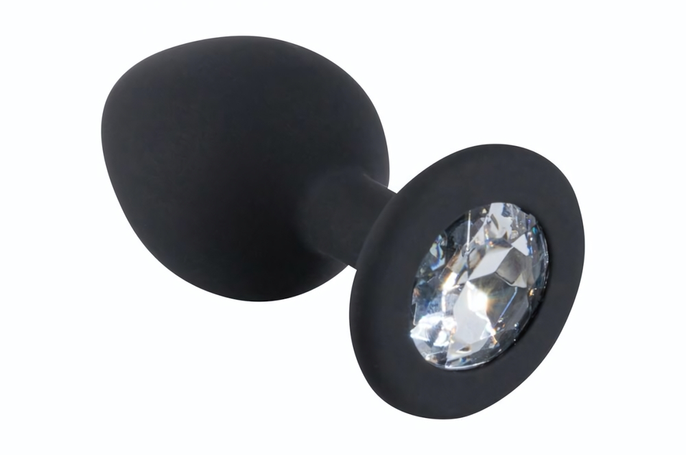Черная средняя силиконовая пробка с прозрачным кристаллом (Цвет: черный)