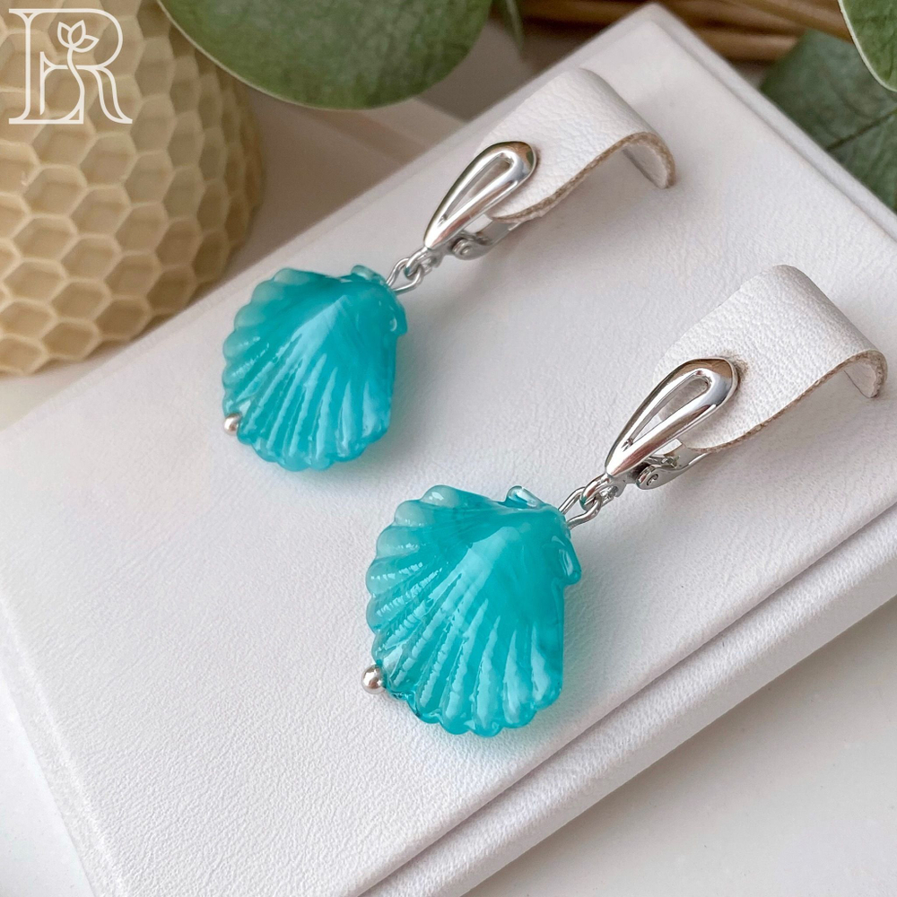 LEFIREL' Серьги серебряные женские "Русалочка" с бусинами из муранского стекла / ювелирные украшения из родированного серебра 925