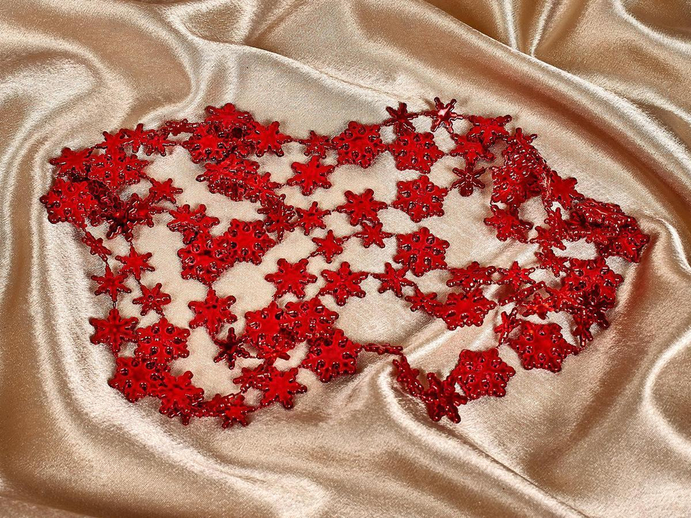 Бусы на ёлку 2м. "Снежинки" Красный (Серпантин)