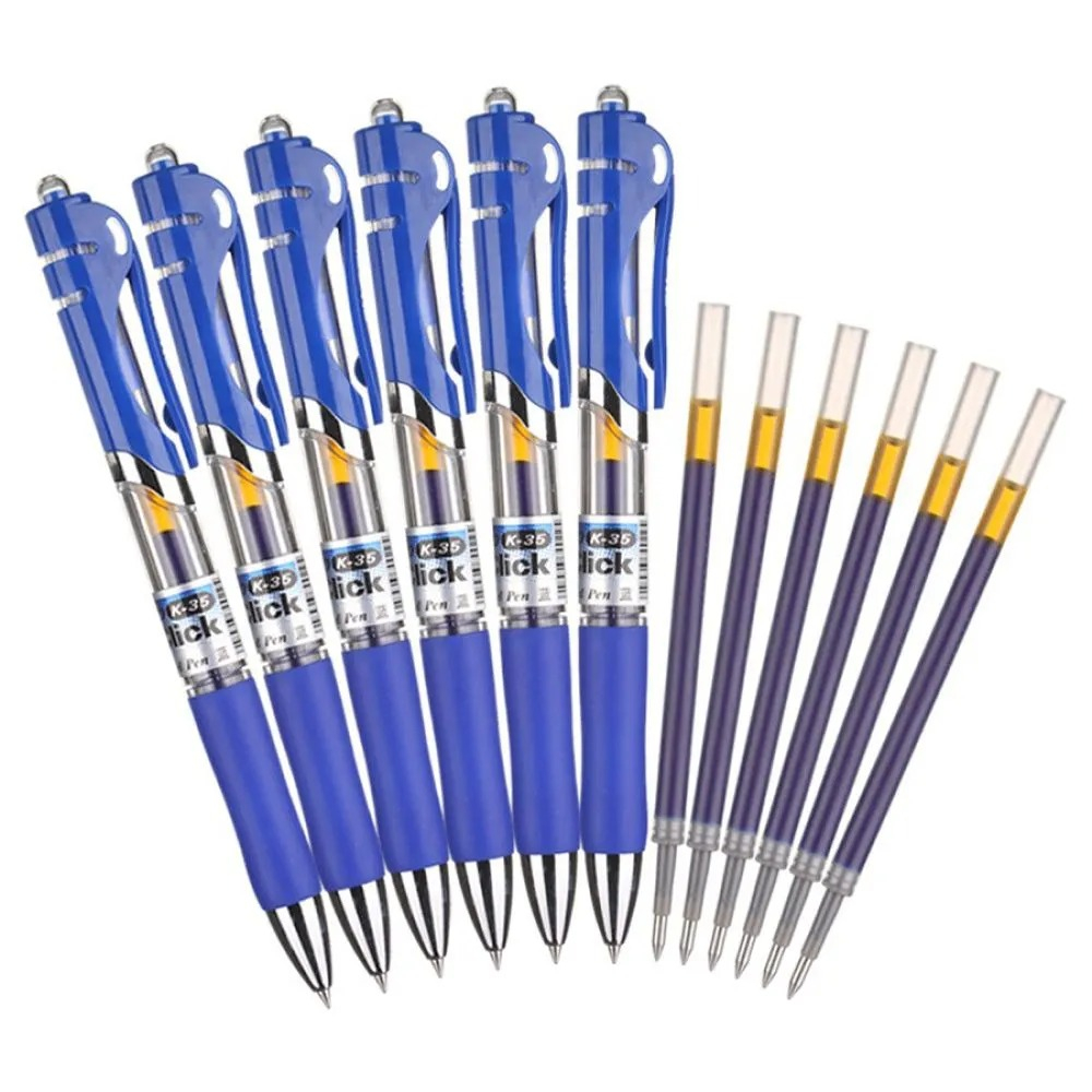 Набор синих автоматических гелевых ручек с верхней кнопкой, 12 шт, MC-Basir, авторучки синего цвета, стержень 110 мм, ширина наконечника 0,5 мм