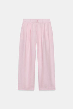 ZARA БРЮКИ ИЗ ЛЬНА СО СКЛАДКАМИ — ZW COLLECTION, РОЗОВЫЙ