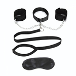 Чёрный ошейник с наручниками и поводком Collar Cuffs & Leash Set (Цвет: черный)