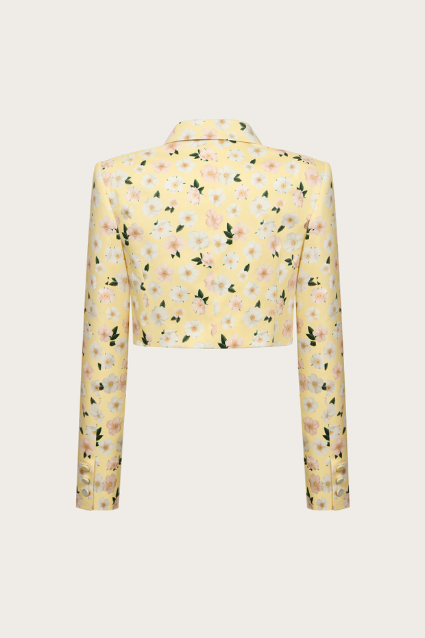 Укороченный жакет из желтого поплина с цветочным принтом