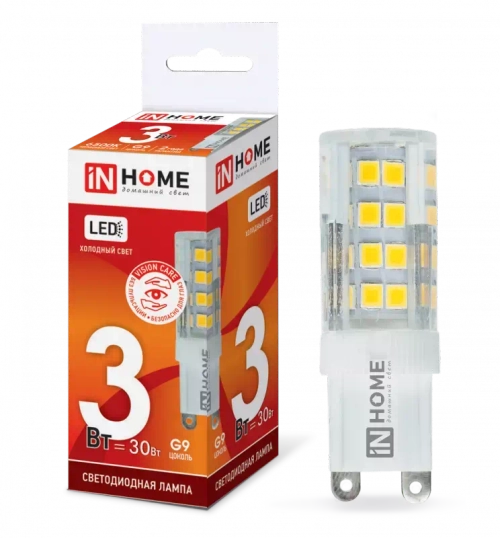 Лампа светодиодная LED-JCD-VC 3Вт 230В G9 6500К ХОЛОДНЫЙ 260Лм IN HOME РАСПРОДАЖА
