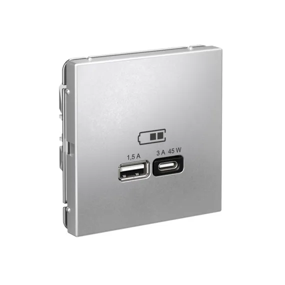 Розетка USB ArtGallery тип A+C 45Вт QC PD высокоскор. ЗУ механизм алюм. SE GAL000329