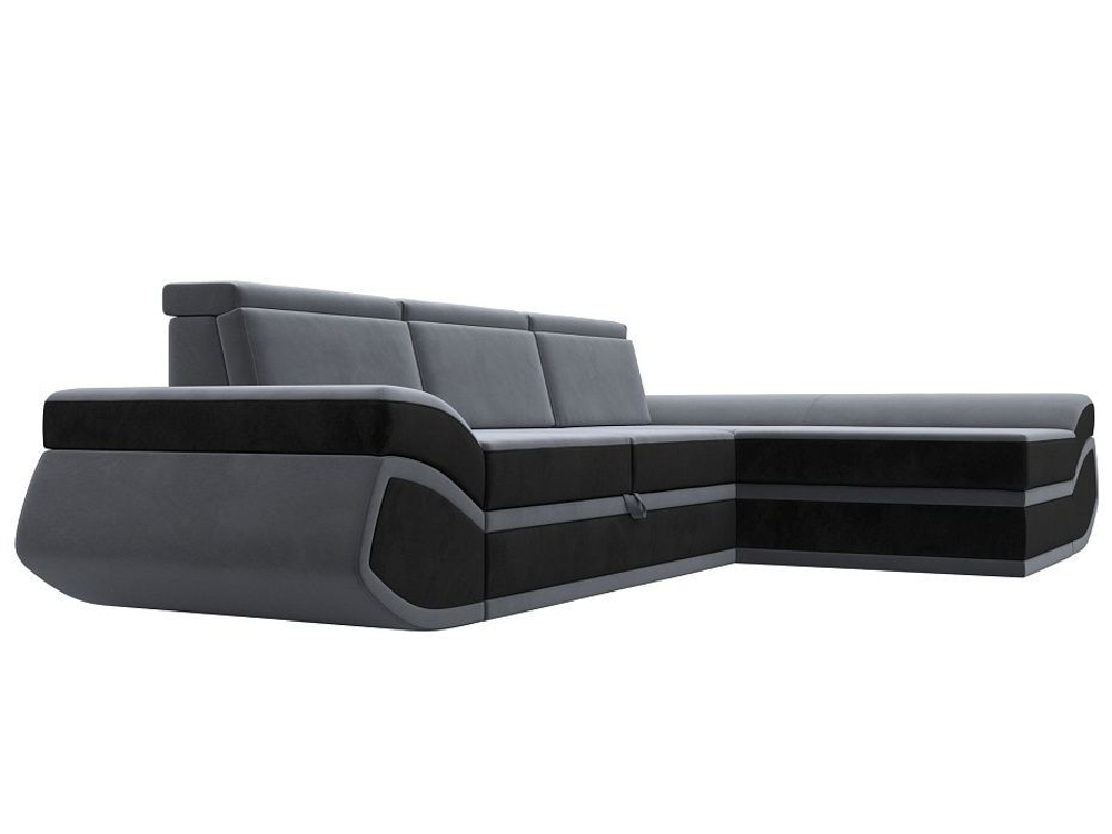 Диван угловой Лига-032 правый угол, Серый\Черный, Велюр, 121647